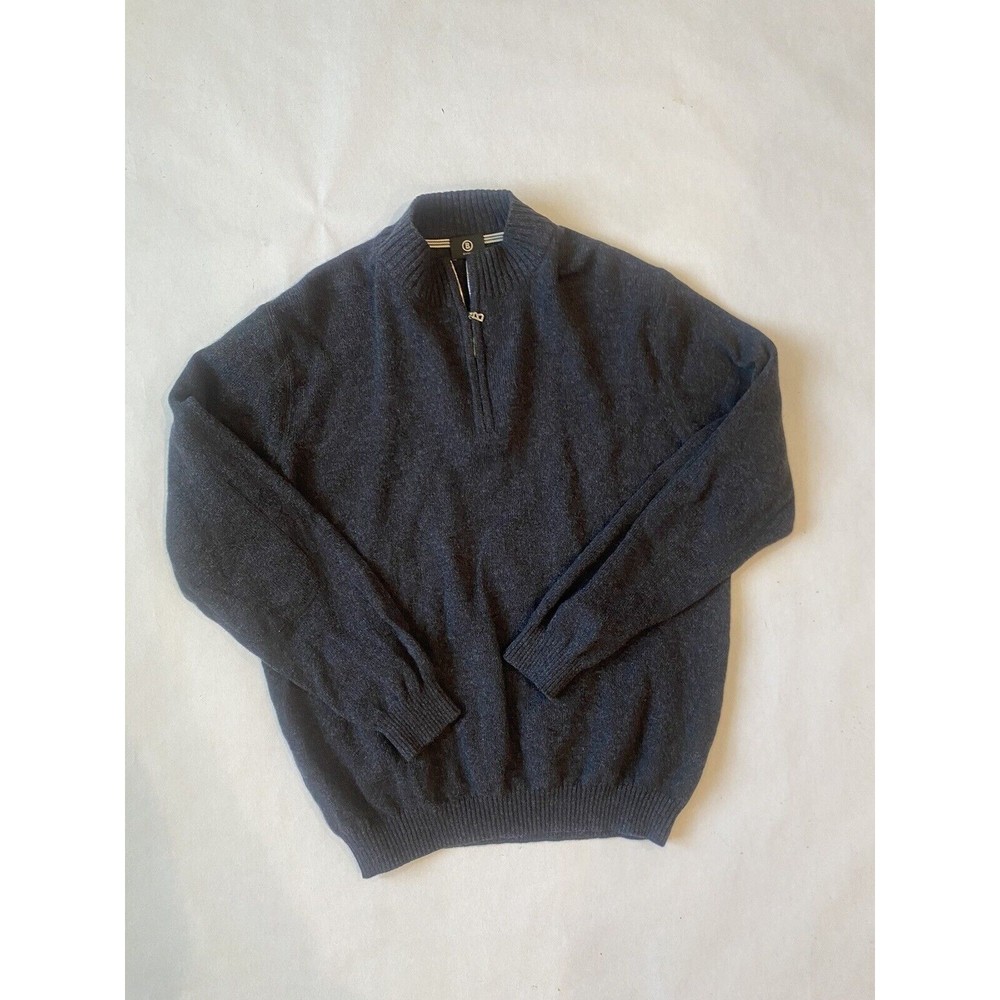 Men's Bogner Sweater 1/4 Zip Up 100% Virgin Wool Size Large Black US40